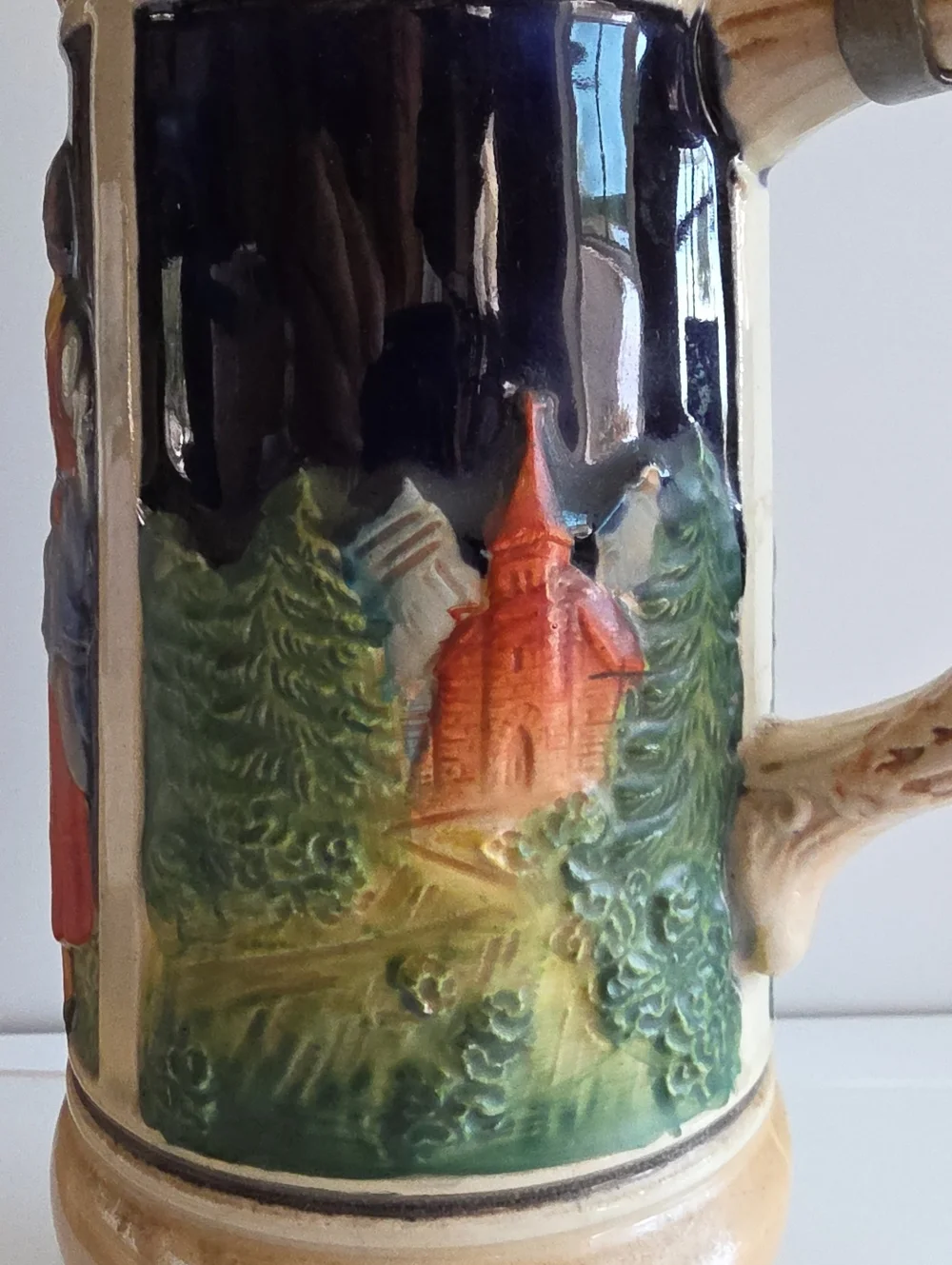 Vintage Original Gerz German Beer Stein w/ Pewter Lid -Cobalt Blue Tavern Scene